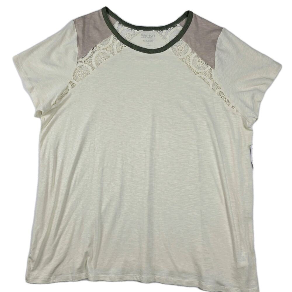 Torrid Super Soft Slub Jersey Crochet Varsity Tee Size 4XL NWT